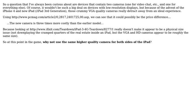 Apple: Why not use 1080p cameras for both front and back cameras on an iPad? смотреть онлайн