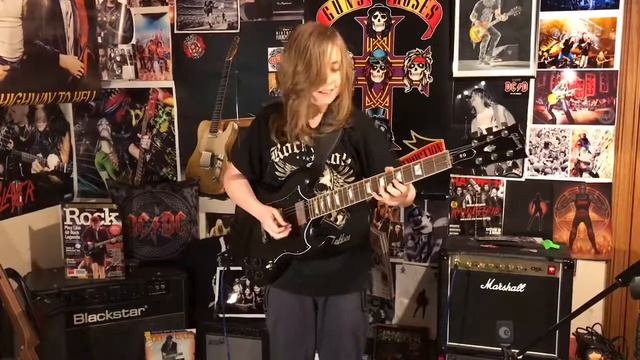 Geai Thompson age 11, lead guitar cover of AC/DC’s “Stiff upper lip”! смотреть онлайн