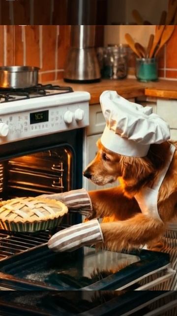 Golden Retriever Bakes the Sweetest Pie Ever!