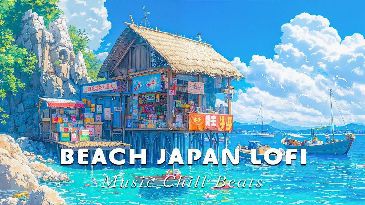 Soothing Japanese Beach Café Lofi 🌴 Soft Lofi Hip Hop with Ocean & Coffee Vibes, Lofi Chillout