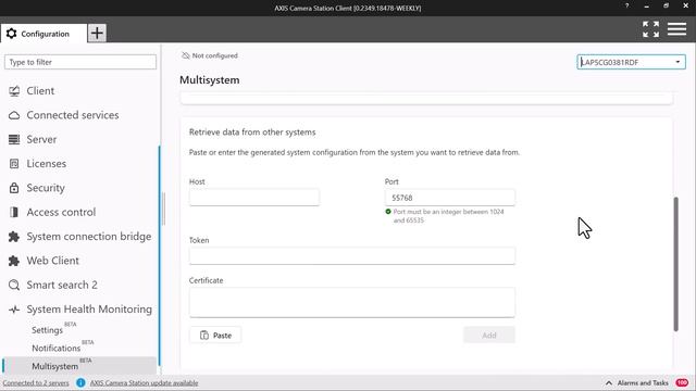 How to set up multisystem in AXIS Camera Station System Health Monitoring