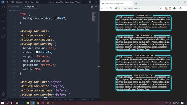 Amazing Neon Effect Four Dialog Boxes Using Only HTML And CSS