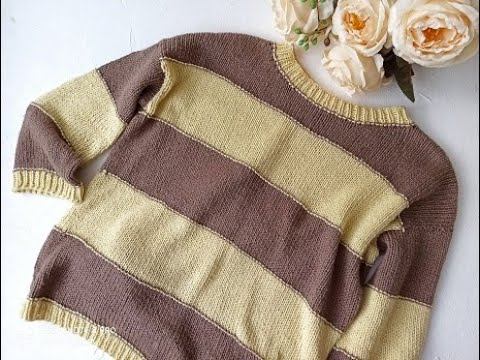 Вязаный джемпер женский спицами оверсайз.  Подробный мастер класс.