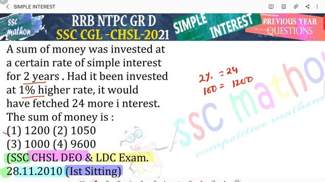 A sum of money was invested at a certain rate of simple interestfor 2 years . Had it been invested