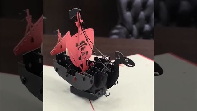 Пиратский корабль - объёмная 3D открытка ручной работы КИРИГАМИКИ смотреть онлайн
