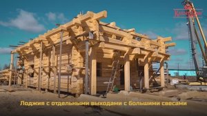 Сруб дома из Норвежского лафета на производстве.
