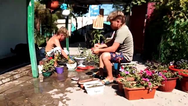 #thetwinsboys убирают цветы, моют порожки. коврики под дверь , спасение от жары
