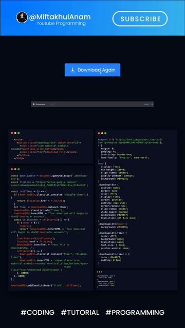 Download button with timer dengan html, css dan javascript #coding #programming #tutorial #shorts