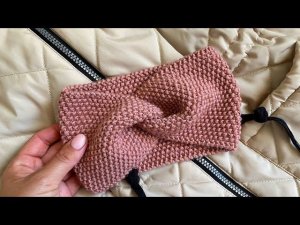 Очень простая повязка на голову спицами.Подробный мастер-класс!