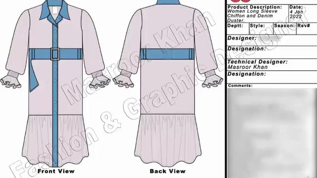 Women Long Sleeve Chiffon and Denim Duster Design - By Masroor Khan смотреть онлайн
