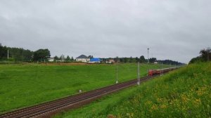 Электровоз ЭП2К - 388 с фирменным поездом "Красная стрела" встречается с Сапсаном