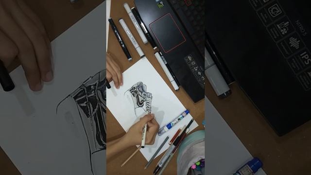 Realistic Nike Air Max 1 SP Chrome drawing - Prismacolor pencils