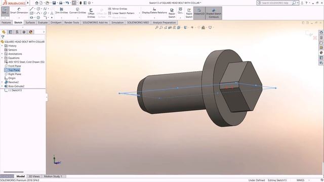 M10*1.5*20-SQUARE HEAD BOLT WITH COLLAR in solidworks