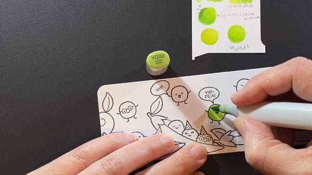 Use Lawn Fawn Pivot Pop-Up die, Be Hap-pea stamps and Copic Markers to create an interactive card!