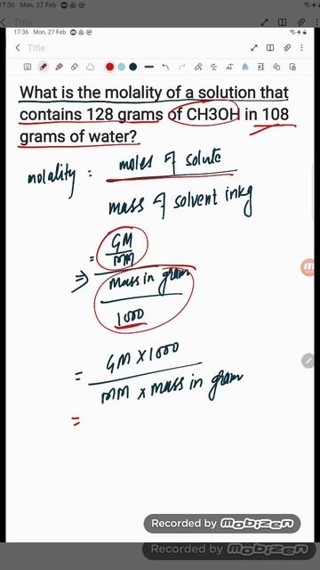 What is the molality of a solution that contains 128 grams of CH3OH in 108 grams of water? смотреть онлайн