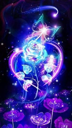 Galaxy Themes - [poly] neon blue butterfly and flowers