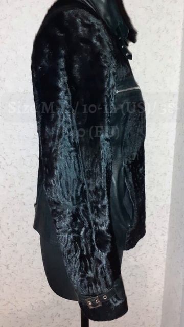 Pony FUR COAT Jacket Calf leather Fitted Black Middle Sz M-L  10-12 shorts