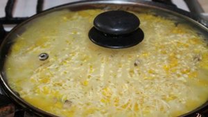 Куриный омлет с твердым сыром фаршированный грибами с луком