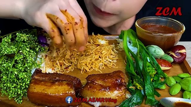 Braised Pork Belly, Spicy Fish Paste & White Rice * MUKBANG SOUNDS *