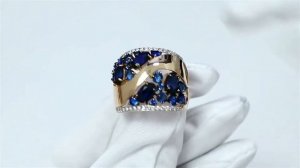 Золотое кольцо Александра с фианитом и гидротермальным сапфиром кл2168-27ск-с
