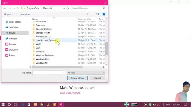 how to change defult profile picture in windows 10 by aae