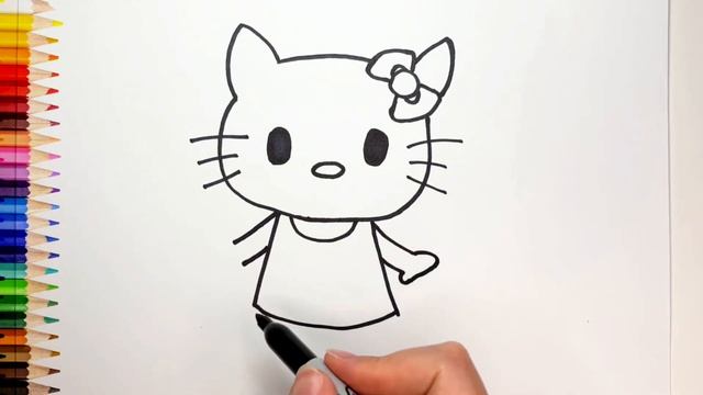 Drawing and Coloring Hello Kitty | How to Draw Hello Kitty Easy for Kids #hellokitty #catdrawing