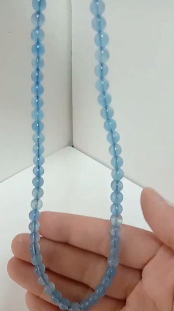 Milky Bule Aquamarine Round Beads Necklace 20230523-01-08 смотреть онлайн