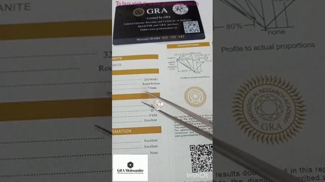 GRA Moissanite Round Shape D VVS1 Hardness 9.25