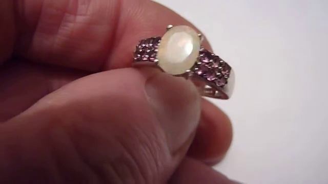 Vintage Silver, Amethyst & Natural Multicolour Opal Ring. Mint. Size. N