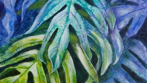 Зеленые листья монстеры - Интерьерная картина акрилом |Green Monster Leaves - Acrylic Painting