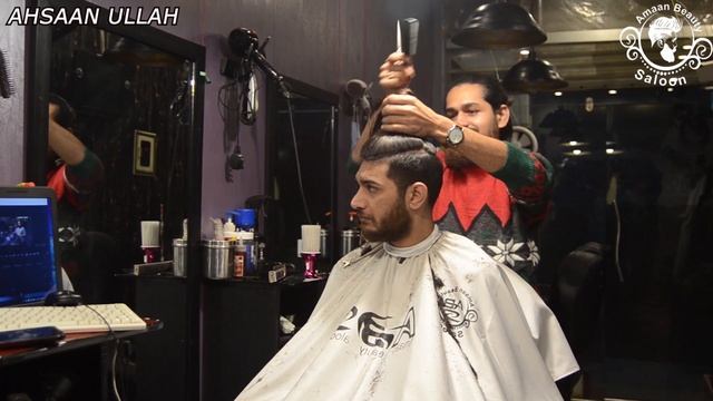 How To Mack Super Long Hair To A Pompadour men's Haircut Tutorial Very High Volume Hair ABS Saloon