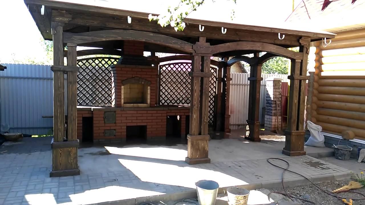 Мангал с печкой в беседке