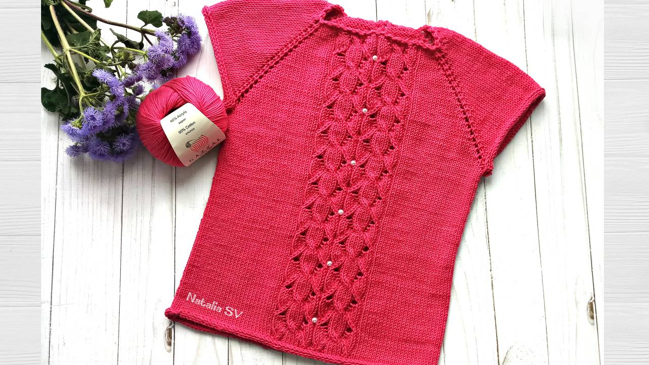 Маечка для девочки "Клубничка"🍓 Маечка из полухлопка спицами. Подробный МК. смотреть онлайн