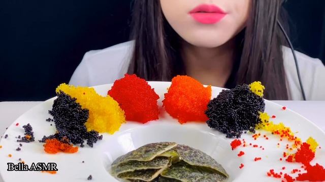ASMR FRIED SEAWEED TOBIKO Telur ikan terbang Trứng cá bayไข่ปลาบิน 김 부각 날치알