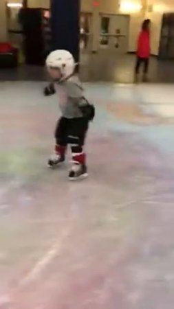 Ella's first time skating with hockey equipment.  Jan 19, 2017 age 4