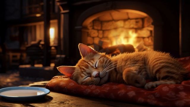 Watch this video if you can't Sleep, Purring Cat and Crackling Fire for relaxation and sleep смотреть онлайн