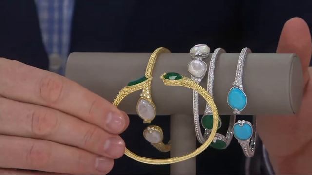 Judith Ripka Sterling Silver or 14K Clad Gemstone Cuff Bracelet on QVC смотреть онлайн