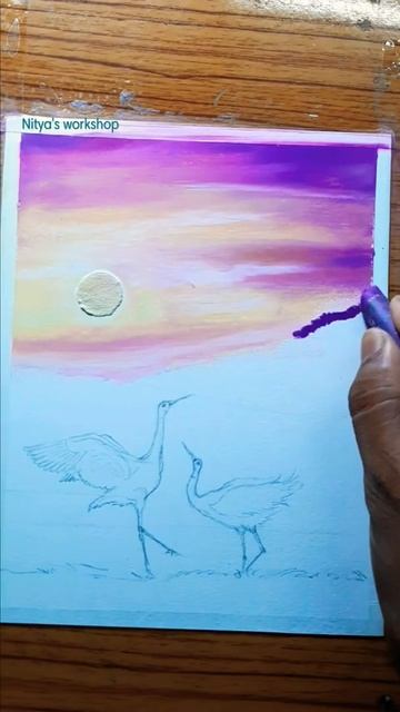 How to draw a nature scenery || Drawing with oil pastels #shorts смотреть онлайн