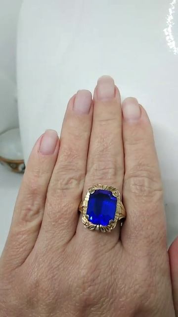 Blue jewelry glass, vintage Ring, early USSR silver, 875, Baltic, weight/Кольцо, серебро раниий Ссс