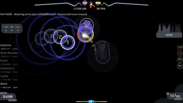 [294bpm] Aricin | cosMo@BousouP - Oceanus [Fortune's Insane] +DT 99.53% {#17 663pp FC} - osu!
