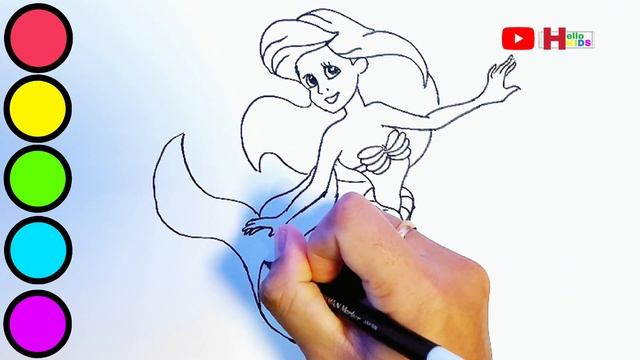 Cara Menggambar Ariel si Putri Duyung | Belajar Menggambar dan Mewarnai untuk Anak-anak dan Balita