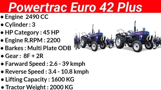 Powertrac Euro 42 Plus Price Full Review in Hindi | Powertrac Euro 42 Plus 45 HP Tractor