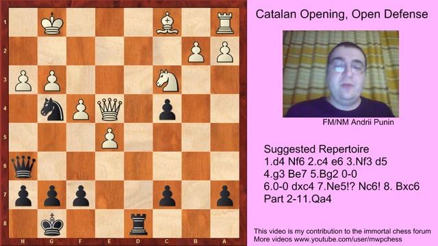 Chess - The Catalan Opening (for black) - Open Defense with 7. Ne5 Nc6! 8. Bxc6 - Part 2