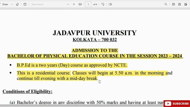 Admission to  Ph.D Programme, 2023 & B.P.Ed. Programme 2023 – 2024 I Jadavpur University