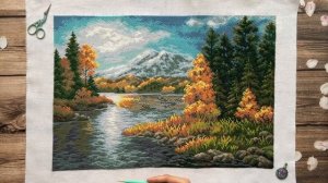 Грандиозный финиш - Озеро в горах Риолис | Вышивка крестом