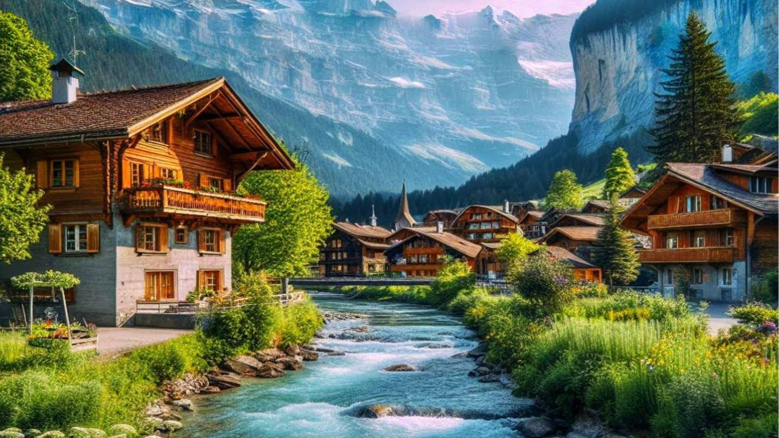 Кандерштег, Швейцария пешеходная экскурсия 4K - Небесно красивая швейцарская деревня | #шариклайф