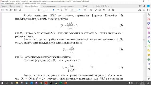 Семинар по биомеханике "Может ли индекс коллатерального потока влиять на...?" от 23.05.2022