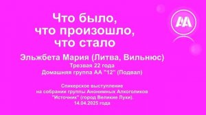 Что было, что произошло, что стало. Эльжбета Марияэ Литва. Домашняя группа "12" Трезвая 22 года