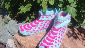 42/1.МК# ТАПОЧКИ-СЛЕДОЧКИ# "В КЛЕТОЧКУ"# НА ДВУХ СПИЦАХ БЕЗ ШВОВ # ЧАСТЬ 1