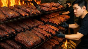 Рай для любителей мяса?! Настоящий корейский шашлык, приготовленный на огне и жаре!